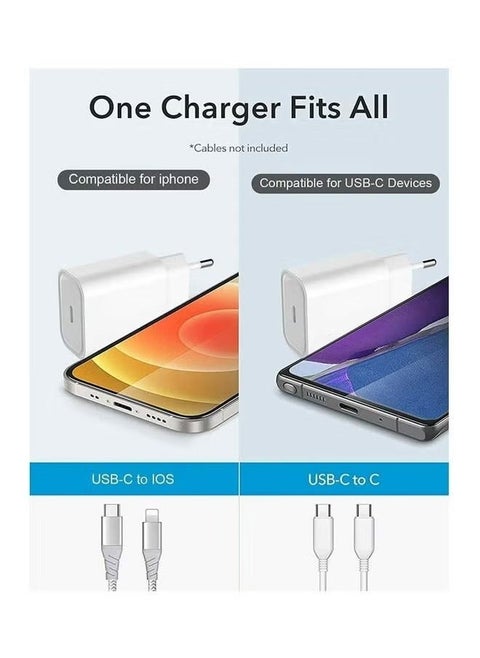 20W Charger Type-C EU White Fast Charging for Smartphones, Tablets & More – Compact & Efficient USB-C Power, Safe & Reliable, EU Plug Compatibility