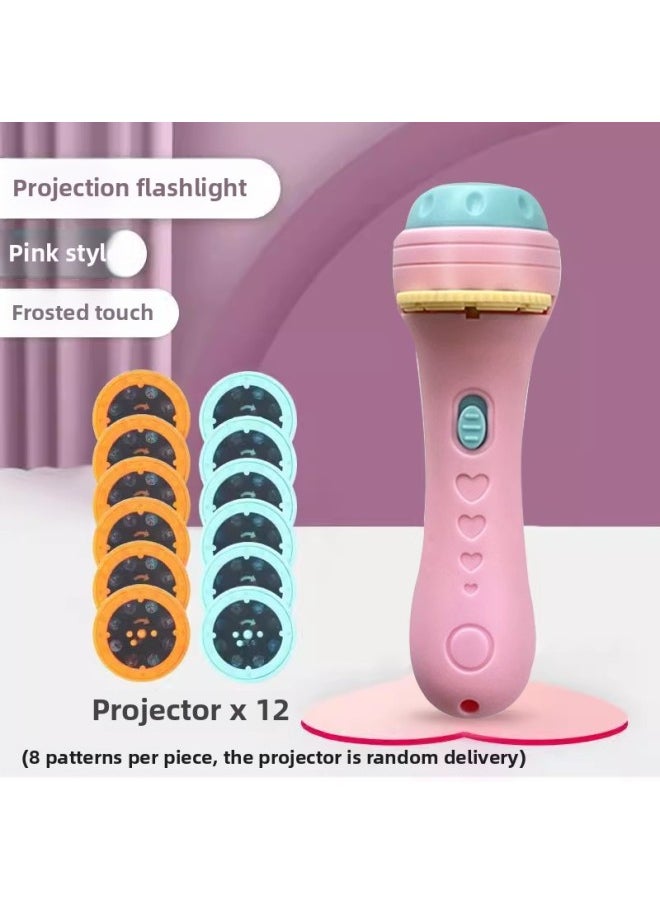 Generic - Projector Slide Children's Luminous Flashlight Early Education Toys Baby Fun Starry Sky Projection Lamp Children Attract-Color:[pink] Flashlight + 12 Projectors [96 Patterns] - Image 1