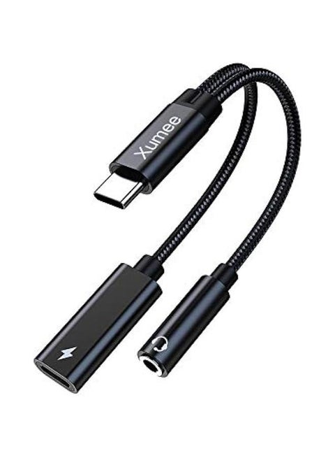 USB Type C to 3.5mm Headphone and Charger Adapter,2-in-1 USB C to Aux Audio Jack Hi-Res DAC and Fast Charging Dongle Cable Cord Compatible with iPhone 16/15 Pro Max, Galaxy S25 S24 (Black)