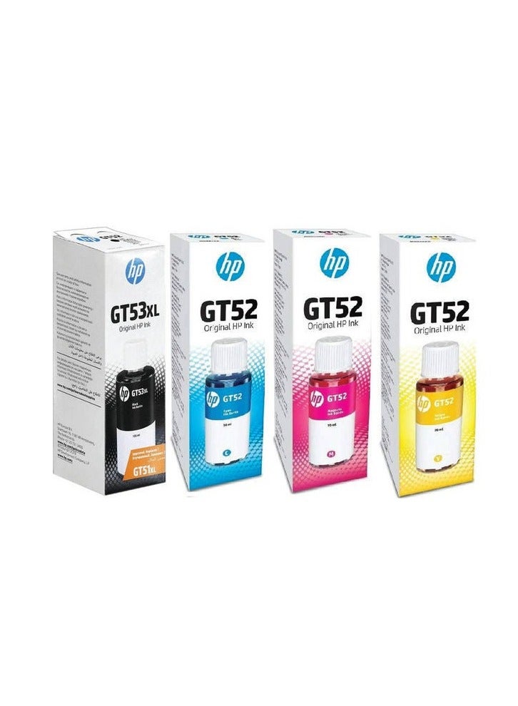 GT53XL (Black) + GT52 (Cyan, Yellow, Magenta) Pack of 4 Bundle Multicolor - Image 1