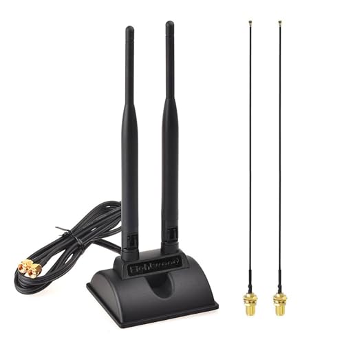 Eightwood 2.4GHz 5GHz Dual Band RP-SMA Male WiFi Antenna + RP-SMA Female Cable 9.8 inch 2-Pack for M.2 NGFF Network Card PC Desktop Computer - Image 1