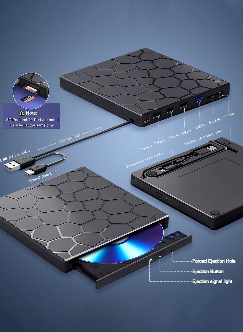 ليوكور محرك أقراص CD/DVD خارجي، مشغل DVD للكمبيوتر المحمول، 8 في 1 USB 3.0 فائق النحافة محمول، حارق CD محرك الأقراص الضوئي الخارجي متوافق مع الكمبيوتر المحمول المكتبي Mac، Windows 11/10/8/7 Linux - Image 5