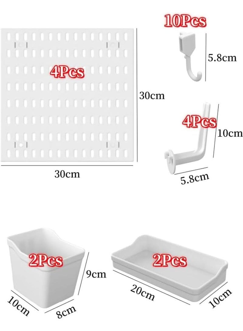 Y&D Pegboard Combination Kit Wall Mounted Storage Set with 4 Pegboards & 18 Accessories Modular Hanging Peg Boards Organizer for Walls Display Kitchen Organizer White 60×60cm  - Image 2