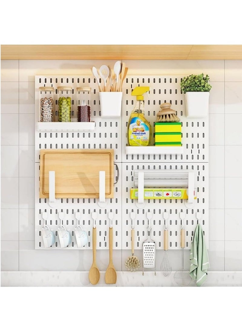 Y&D Pegboard Combination Kit Wall Mounted Storage Set with 4 Pegboards & 18 Accessories Modular Hanging Peg Boards Organizer for Walls Display Kitchen Organizer White 60×60cm  - Image 1