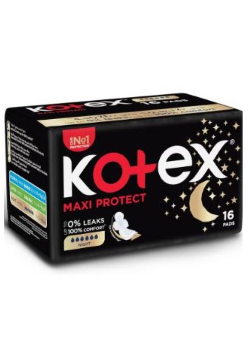 Kotex Maxi Thick Night Size Sanitary Pads with Wings - 16 Pieces - Image 1