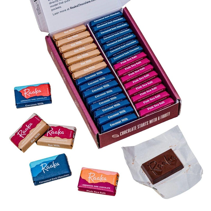 Raaka Dark Chocolate Gift Box | Mini Dark Chocolate Variety Pack | Organic, Vegan, Gluten Free | Box of 30 Individually Wrapped Chocolates - Image 1