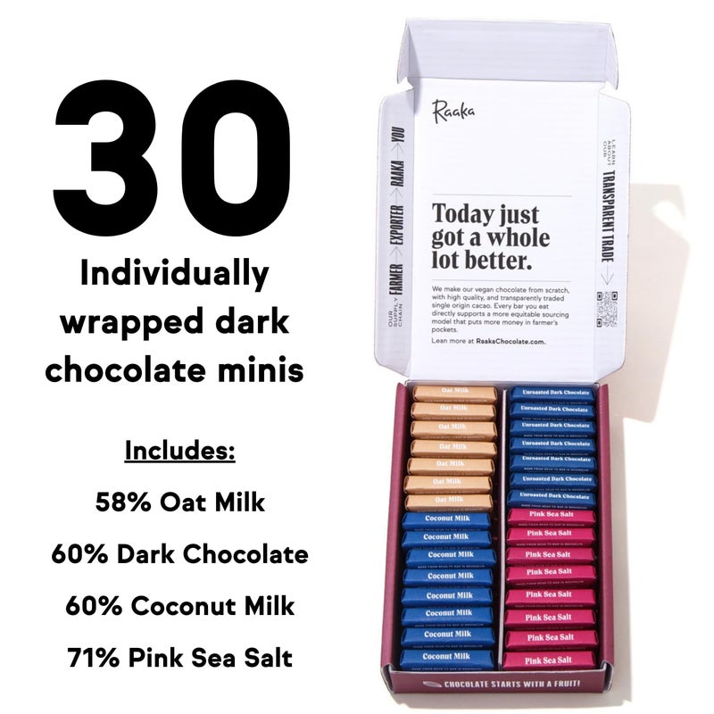 Raaka Dark Chocolate Gift Box | Mini Dark Chocolate Variety Pack | Organic, Vegan, Gluten Free | Box of 30 Individually Wrapped Chocolates - Image 2
