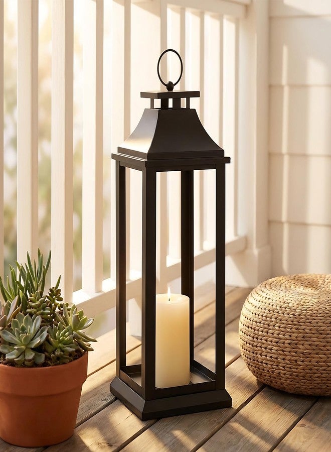 SUJUN Modern Farmhouse Black Lantern Candle Holder - 20” Hanging Decorative Lantern for Indoor & Outdoor Home Décor - Ideal for Parties, Weddings, Porches, and Events (No Glass Panel), Size Large - Image 1