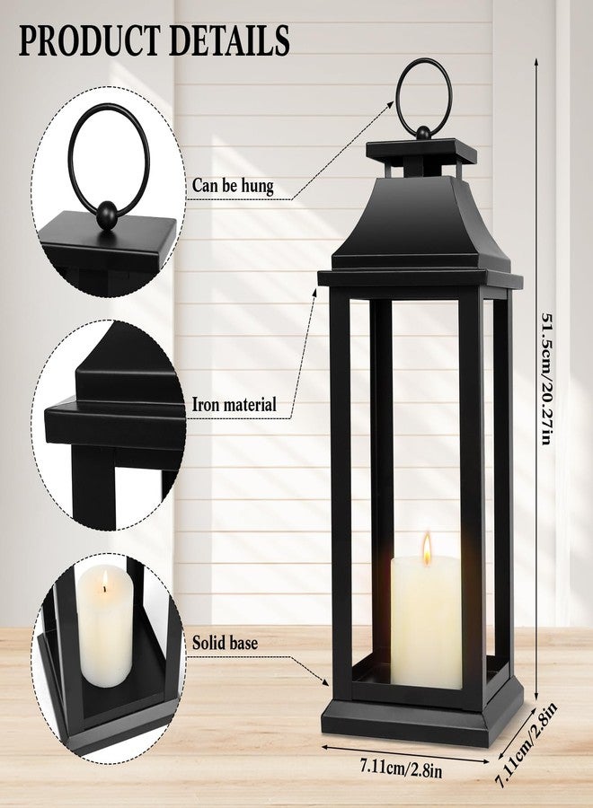 SUJUN Modern Farmhouse Black Lantern Candle Holder - 20” Hanging Decorative Lantern for Indoor & Outdoor Home Décor - Ideal for Parties, Weddings, Porches, and Events (No Glass Panel), Size Large - Image 2