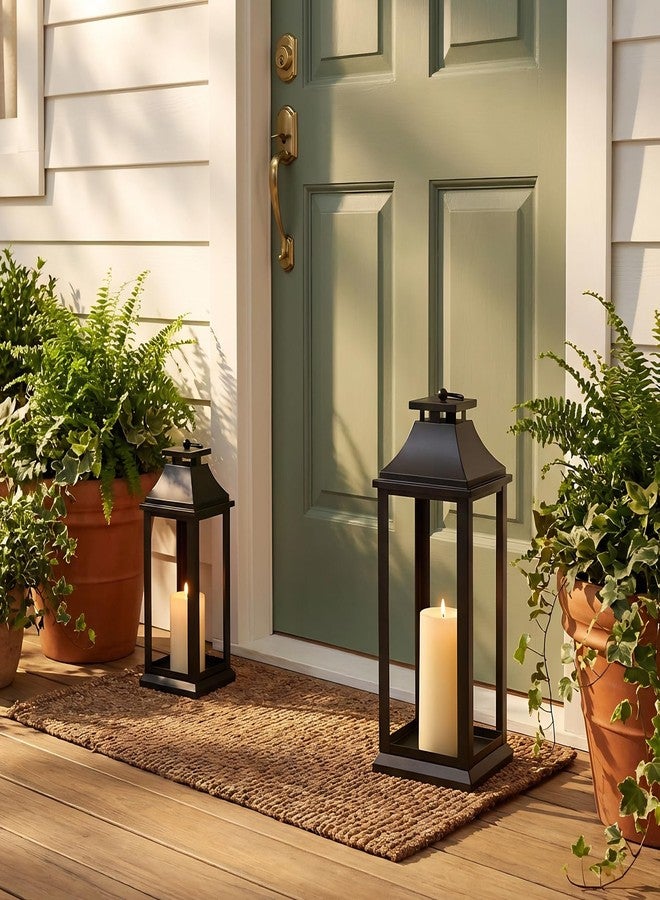 SUJUN Modern Farmhouse Black Lantern Candle Holder - 20” Hanging Decorative Lantern for Indoor & Outdoor Home Décor - Ideal for Parties, Weddings, Porches, and Events (No Glass Panel), Size Large - Image 5