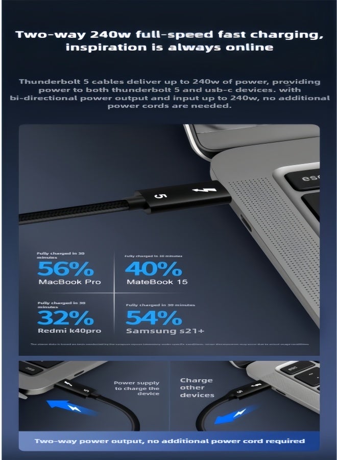 الصفحة الرئيسية كابل Thunderbolt 5 (1.5 م) من USB-C إلى USB-C - شحن سريع بقدرة 3.1 240 واط، يدعم عرض 16K/8K/4K، عرض نطاق ترددي 120 جيجابت في الثانية/80 جيجابت في الثانية | متوافق مع Thunderbolt 4/3، USB 4.0/3.2/3.2.1/2.0 | مناسب لسلسلة iPhone 17/16، وMacBook Air، وأجهزة الكمبيوتر المحمولة، والشاشات، وبطاقات الرسومات الخارجية - Image 5