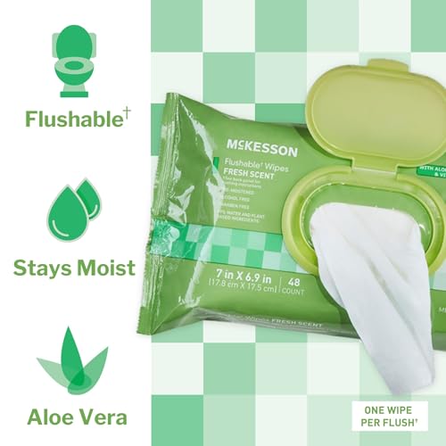 McKesson Flushable Adult Wet Wipes 576 Wipes 12 Pack of 48 Aloe Vitamin E PlantBased Cleansing Wipes Scented - Image 5