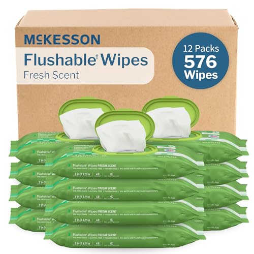McKesson Flushable Adult Wet Wipes 576 Wipes 12 Pack of 48 Aloe Vitamin E PlantBased Cleansing Wipes Scented - Image 2