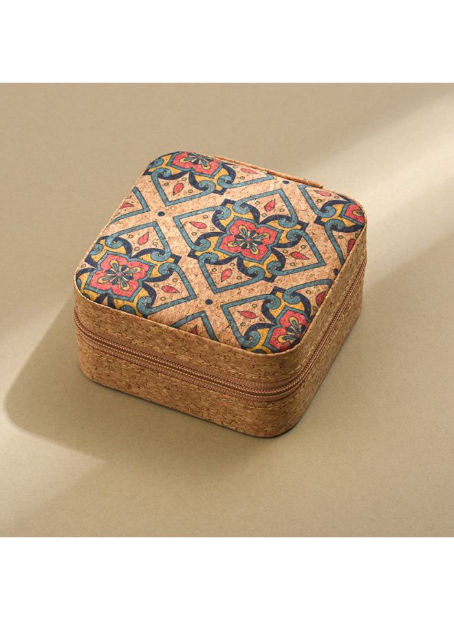 Portable Cork Jewelry Organizer Box Travel Case for Earrings Rings Necklace Storage with Zipper - Image 1