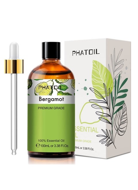 3.38FL.OZ Bergamot Essential Oil, for Aromatherapy Diffusers, Humidifiers, Skin Care, Massage, Great for DIY Candle and Soap Making, Huge 100ML Bottle