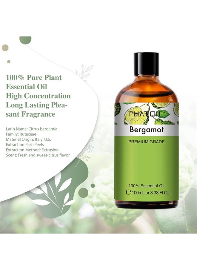 PHATOIL - 3.38FL.OZ Bergamot Essential Oil, for Aromatherapy Diffusers, Humidifiers, Skin Care, Massage, Great for DIY Candle and Soap Making, Huge 100ML Bottle - Image 1
