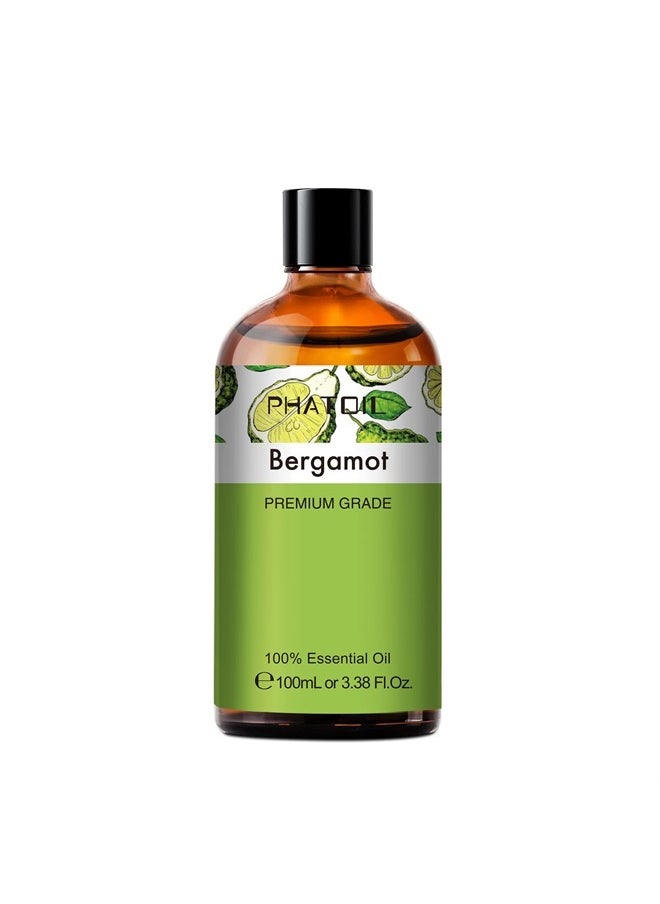 PHATOIL - 3.38FL.OZ Bergamot Essential Oil, for Aromatherapy Diffusers, Humidifiers, Skin Care, Massage, Great for DIY Candle and Soap Making, Huge 100ML Bottle - Image 1