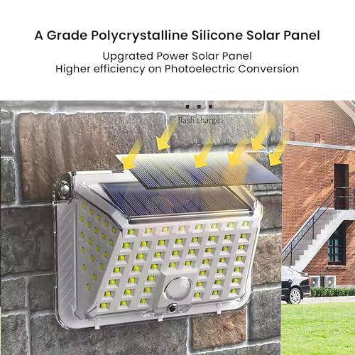 GIGAWATTS GW-606 90 LED Solar Wall Light BIS Approved Motion Sensor Outdoor Security Sconce Lamp with 800mAh Battery IP44 Rating for Garden Lawn Yard (Pack of 1, White) - Image 4