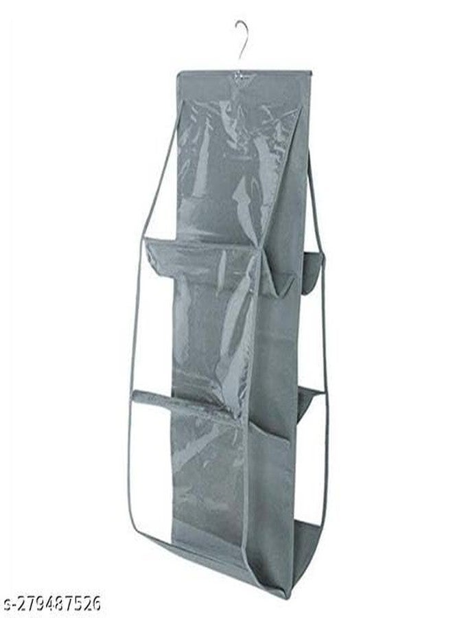 UNICRAFTS unimart India Unimart Essential Clothes Hangers Purse Handbag Organizer 6 Pocket Foldable Large Clear Anti Dust Hanging Storage Bag Organizer with HooUNI-P022 - Image 2