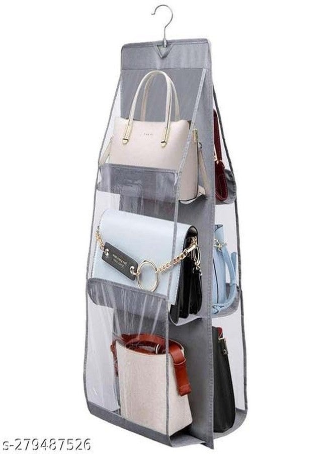 UNICRAFTS unimart India Unimart Essential Clothes Hangers Purse Handbag Organizer 6 Pocket Foldable Large Clear Anti Dust Hanging Storage Bag Organizer with HooUNI-P022 - Image 4