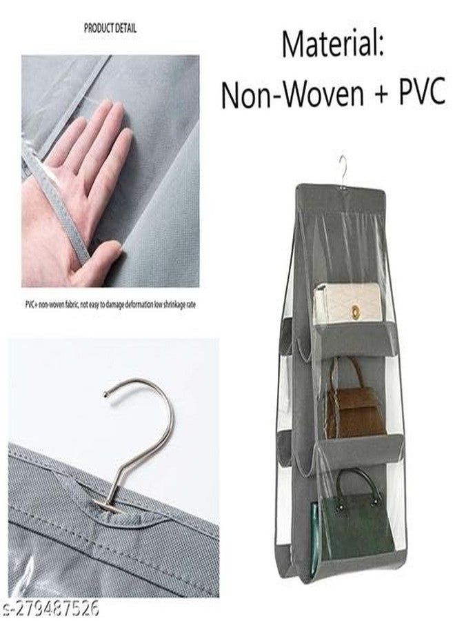 UNICRAFTS unimart India Unimart Essential Clothes Hangers Purse Handbag Organizer 6 Pocket Foldable Large Clear Anti Dust Hanging Storage Bag Organizer with HooUNI-P022 - Image 3