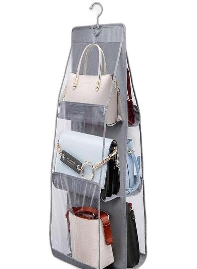 UNICRAFTS unimart India Unimart Essential Clothes Hangers Purse Handbag Organizer 6 Pocket Foldable Large Clear Anti Dust Hanging Storage Bag Organizer with HooUNI-P022 - Image 1