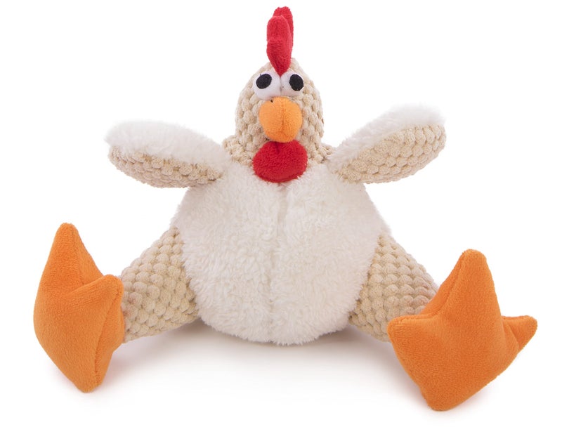 goDog Checkers Fat Rooster Squeaky Plush Dog Toy Chew Guard Technology White Small - Image 2