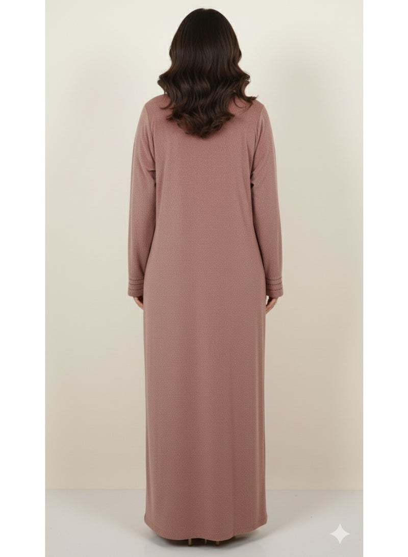 زيكوتكس  جلابية قطيفة شتوية وردي ترابي 🍂 بتطريز هندسي دافئ - دفء وفخامة - Image 3