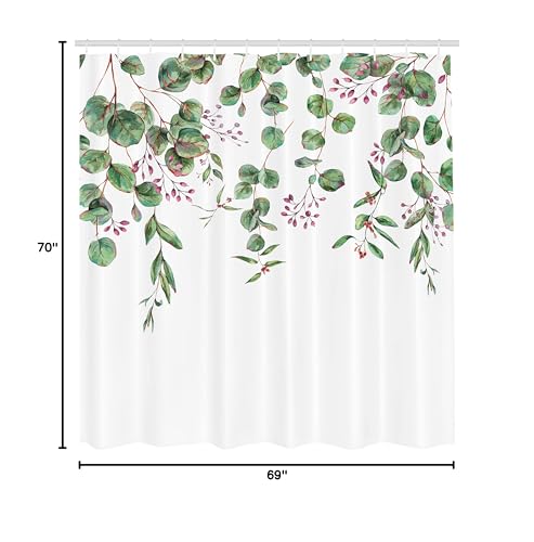 Ambesonne Eucalyptus Shower Curtain  Leaves and Romantic Vintage Watercolor Branches Bloom Top Plant Art  Cloth Fabric Bathroom Decor Set with Hooks  69"" W x 70"" L  Pink Fuchsia Fern Green - Image 5