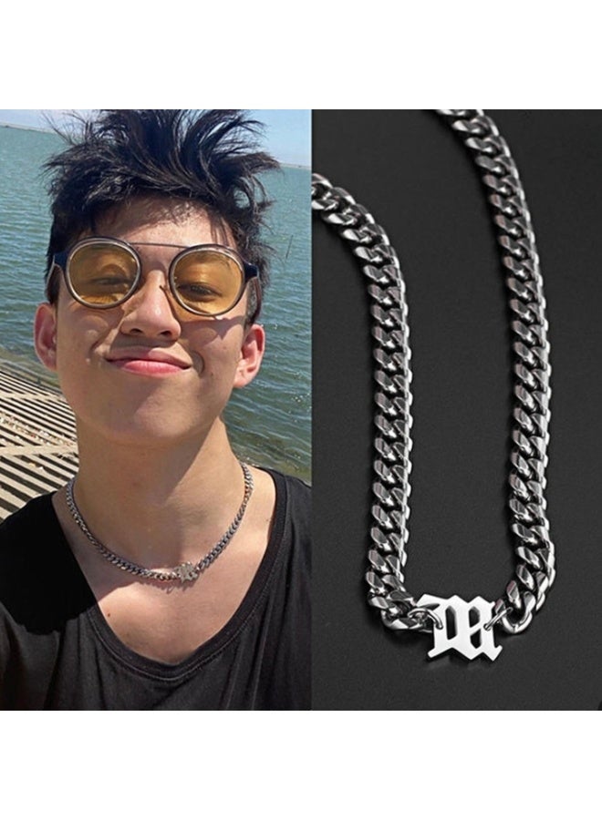 LATEEN Men's Titanium Steel Necklace Silver Trendy Collarbone Chain Rugged Hip Pop Style Accessory Birthday Eid Gift Hypoallergenic & Durable Fashion Jewelry - Image 1