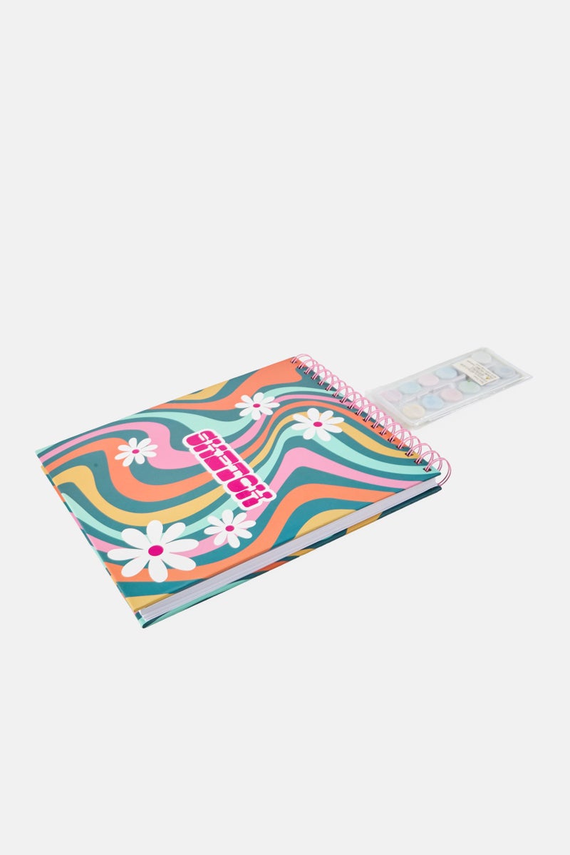 Paperbuzz Sketchbook With Perforated Pages And 12 Color Paint Set And Brush, Multicolor - Image 2