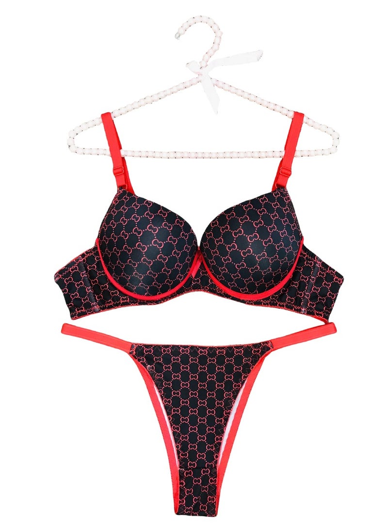 Generic - bra set with spotted pattern with wire, leopard print and chest gathering, bra  panties - Image 1