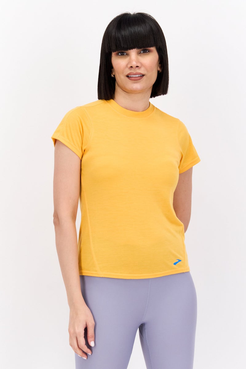 Brooks تي شيرت رياضي نسائي مناسب للتدريب، برتقالي فاتح - Image 1