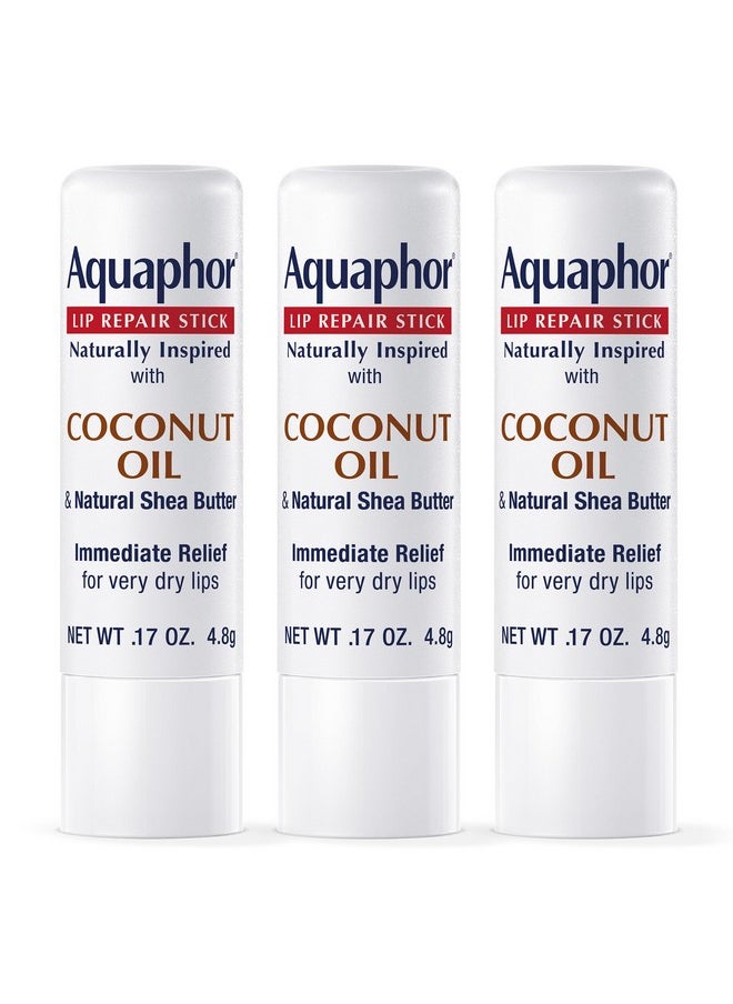 Aquaphor - Aquaphor Naturally Inspired Lip Repair Stick with Coconut Oil and Natural Shea Butter, Hydrating Lip Balm Stick Immediately Relieves Dryness and Soothes Chapped Lips, 0.17 Oz Stick, Pack of 3 - Image 1