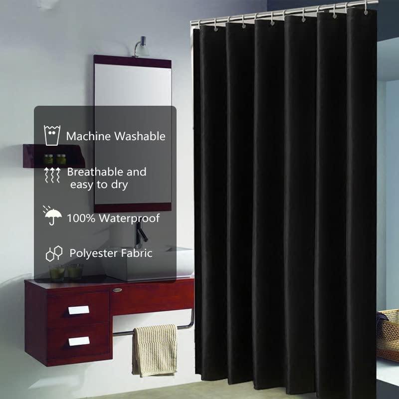 LLSCL Fabric Shower Curtain Liner, Waterproof Hotel Quality, Bathroom Curtains Rust Resistant Grommets, 72 x 72 Machine Washable (Black) - Image 5