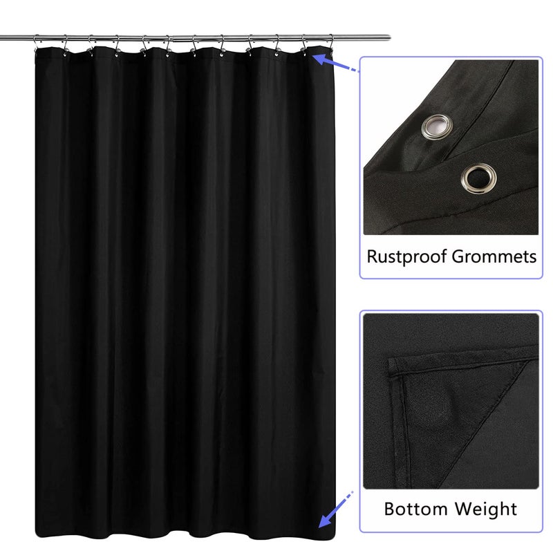 LLSCL Fabric Shower Curtain Liner, Waterproof Hotel Quality, Bathroom Curtains Rust Resistant Grommets, 72 x 72 Machine Washable (Black) - Image 2
