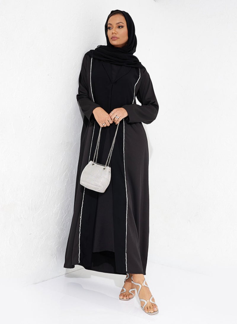 Rosette Abaya Black Jeans Abaya - Image 3