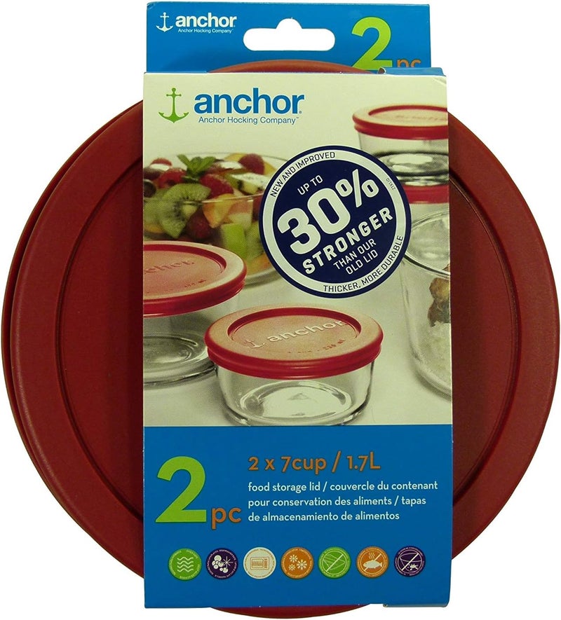 Anchor Hocking 30% Stronger Replacement Lid 2 x 7 Cup / 1.7 L / 1.75 qt, Red, Round, Improved - Image 1