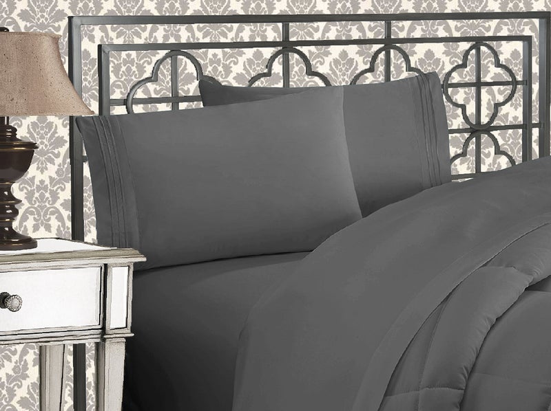 Elegance Linen Elegance Linen 1800 Series 4-Piece Solid Egyptian Quality Bed Sheets with Deep Pockets Up to 16"" Full Gray  - Image 1