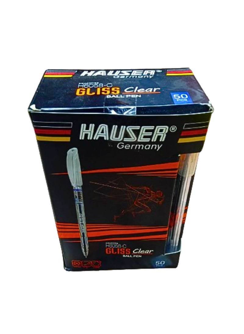 Hauser Germany - Gliss Clear Ball Pen Blue 50pcs - Image 1