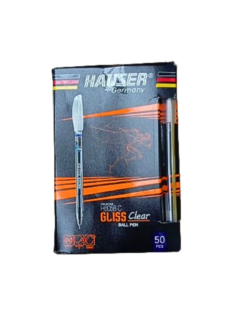 Hauser Germany - Gliss Clear Ball Pen Blue 50pcs - Image 1