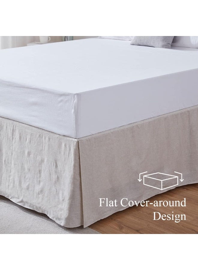 Simple&Opulence 100% Belgian Linen Bed Skirt with Classic 14 inch Tailored Drop Dust Ruffle, Easy Fit Breathable Premium Natural Flax- Basic Linen, Queen - Image 1