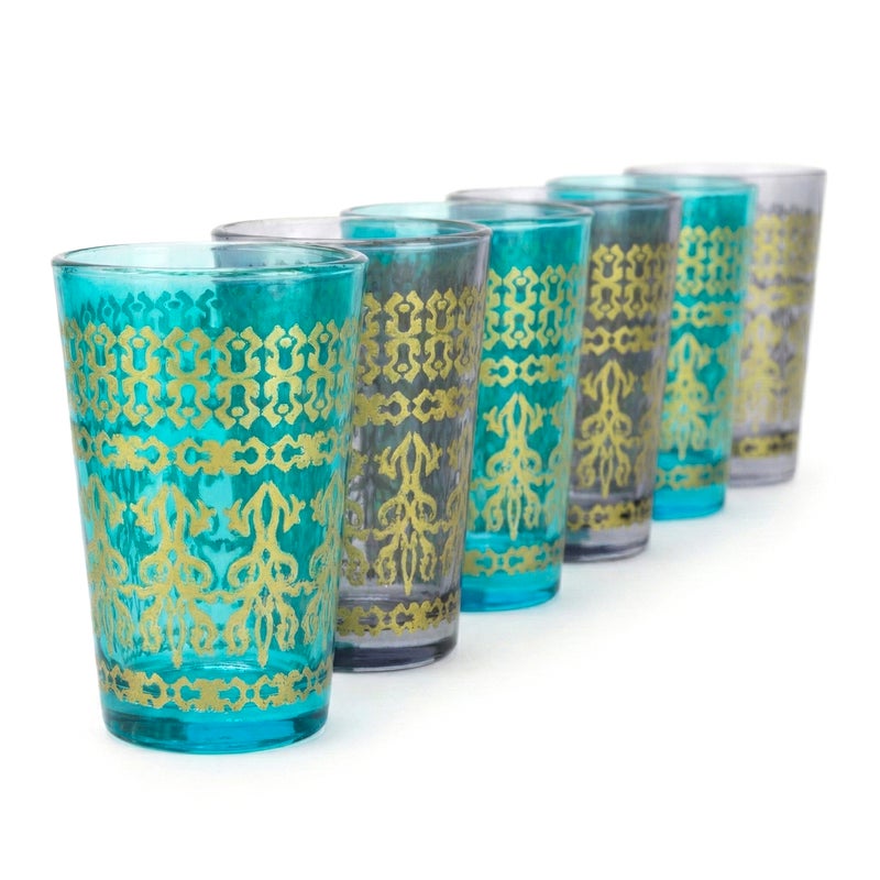 Cuisine Art Jora Deco Moroccan Glass Set, 6 Pieces Multicolor  Traditional Moroccan Tea Glasses for Mint Tea, Water & Juice  Handcrafted Arabic Style Glassware for Home, Dining & Gifting - Image 5