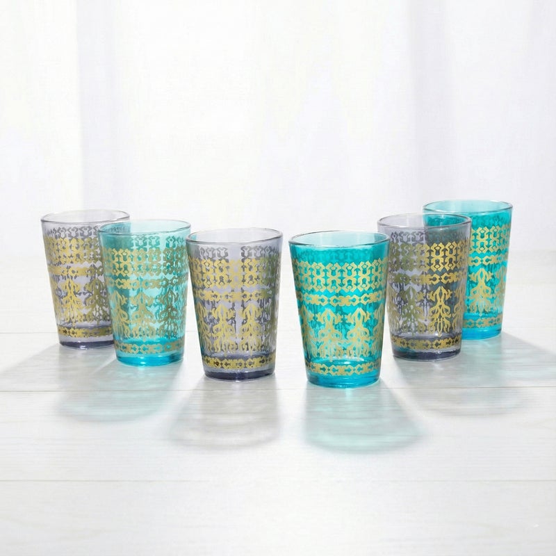 Cuisine Art Jora Deco Moroccan Glass Set, 6 Pieces Multicolor  Traditional Moroccan Tea Glasses for Mint Tea, Water & Juice  Handcrafted Arabic Style Glassware for Home, Dining & Gifting - Image 2