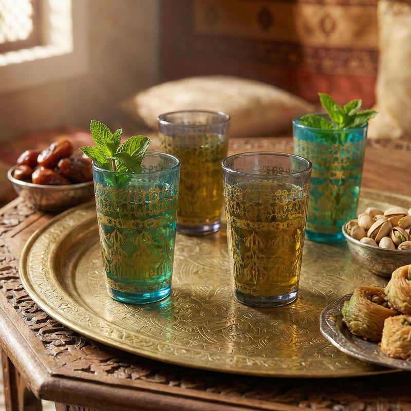 Cuisine Art Jora Deco Moroccan Glass Set, 6 Pieces Multicolor  Traditional Moroccan Tea Glasses for Mint Tea, Water & Juice  Handcrafted Arabic Style Glassware for Home, Dining & Gifting - Image 3