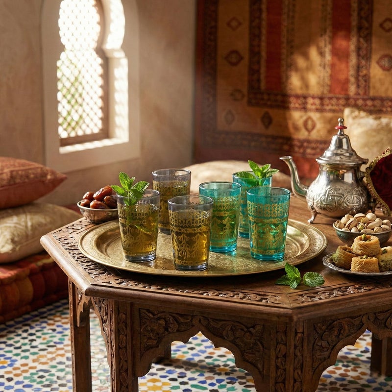 Cuisine Art Jora Deco Moroccan Glass Set, 6 Pieces Multicolor  Traditional Moroccan Tea Glasses for Mint Tea, Water & Juice  Handcrafted Arabic Style Glassware for Home, Dining & Gifting - Image 4