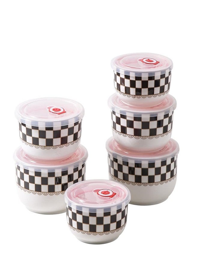 Porlien Checker Porcelain Canisters Set of 6, 15oz/21oz/32oz Each 2pcs, Food Storage Containers with Silicone Airtight Lid for Coffee, Tea, Condiments, Flour & Nuts - Image 1
