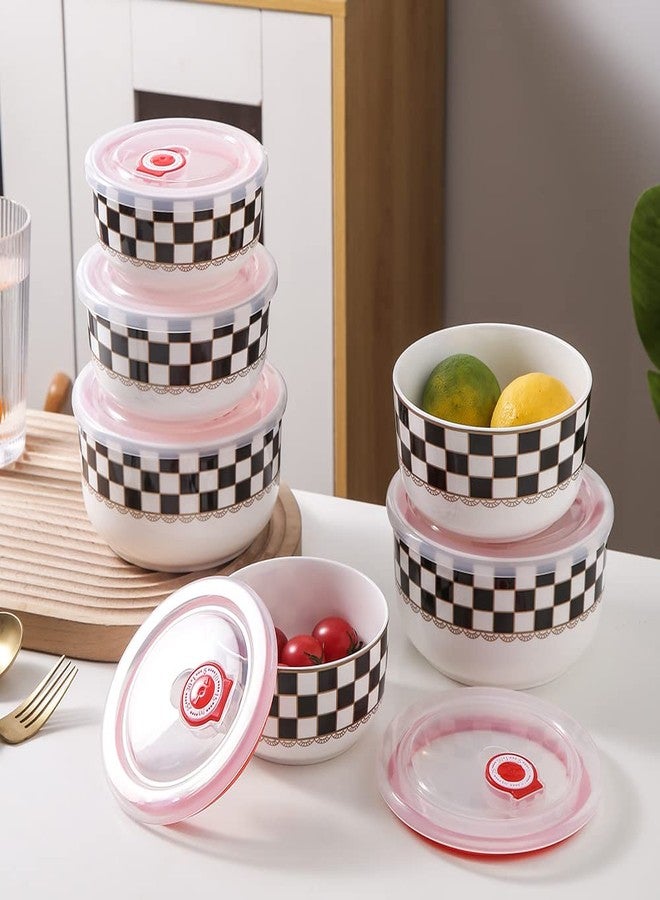 Porlien Checker Porcelain Canisters Set of 6, 15oz/21oz/32oz Each 2pcs, Food Storage Containers with Silicone Airtight Lid for Coffee, Tea, Condiments, Flour & Nuts - Image 3