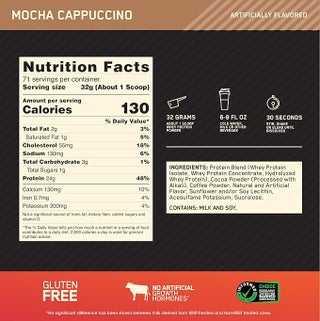 Optimum Nutrition Gold Standard 100% Whey Protein Powder Primary Source Isolate, 24 Grams of Protein for Muscle Support and Recovery, Mocha Cappuccino, 5 Lbs, 71 Servings (2.27 KG) - view 3