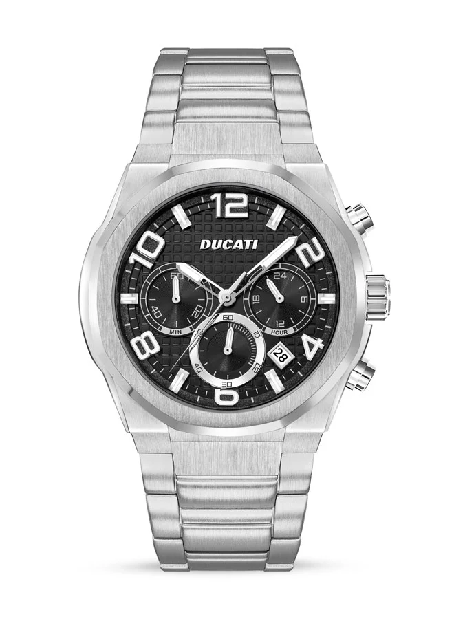 دوكاتي Ducati DT006 Chronograph Watch - 43.5MM Multi-Layered Black Dial, Stainless Steel Bracelet, Water Resistant up to 50M, Bold Racing Accents for the Modern Maverick
